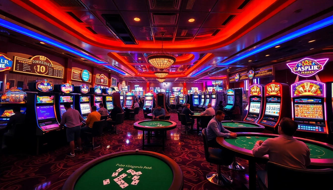 Jouer à des jeux de casino en ligne avec des lumières vives et une ambiance animée. related image