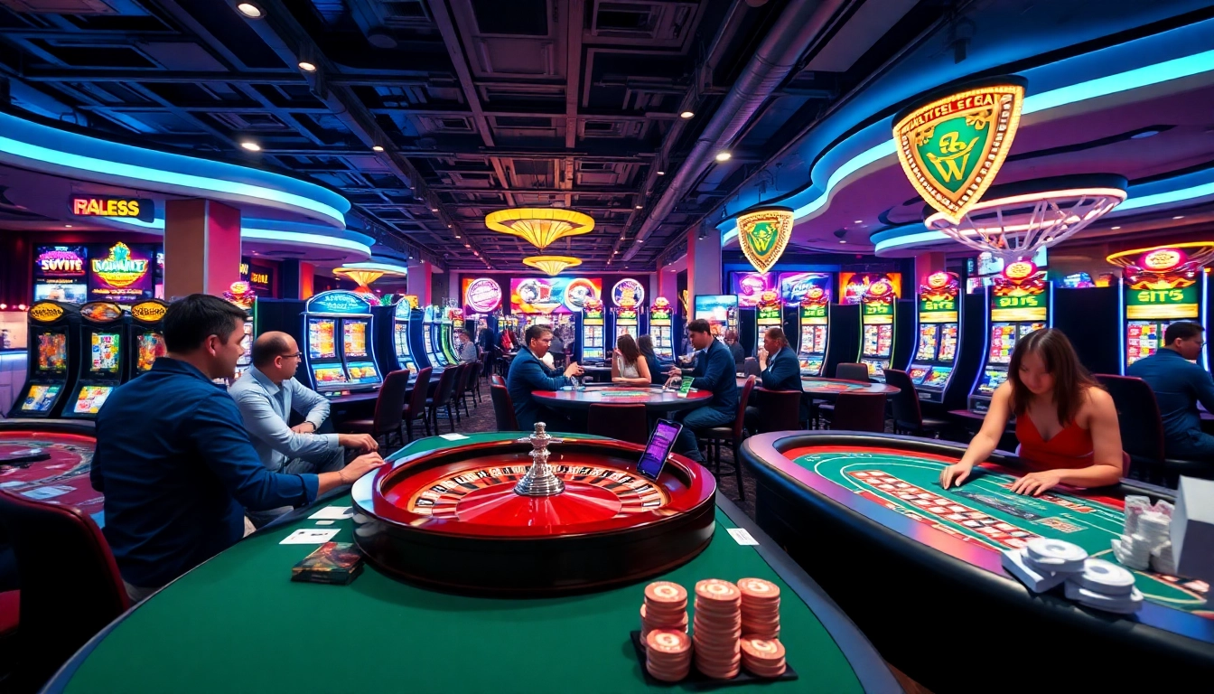 Joueurs profitant de casino en ligne avec des jeux de poker et de roulette sur des écrans numériques. related image