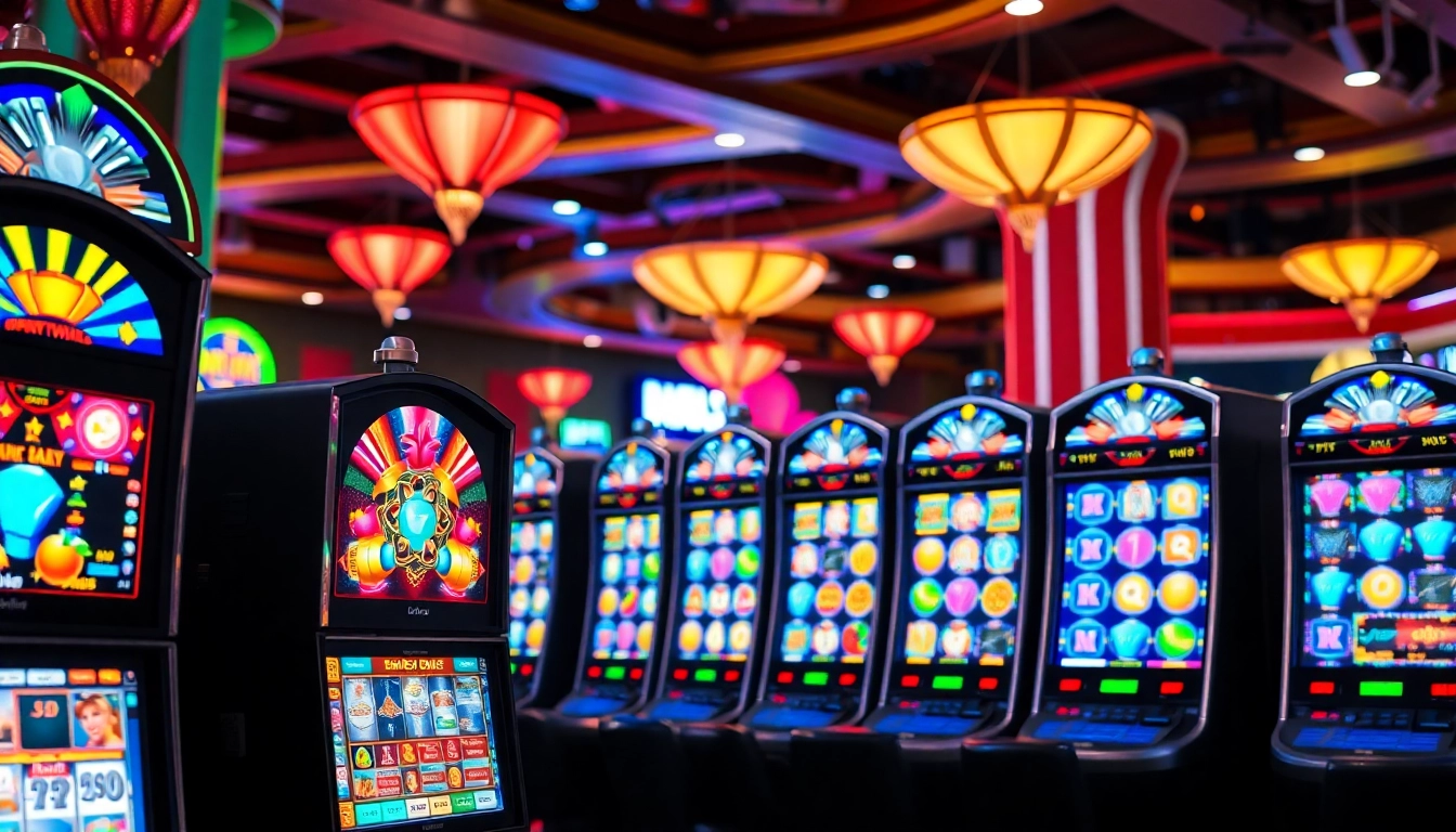 Jouer aux machines à sous en ligne dans un environnement de casino vibrant et attrayant.