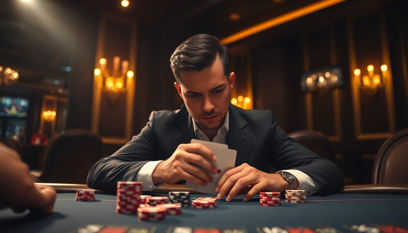 Analyse de coinpoker avis avec un joueur concentré à une table de poker élégante. related image