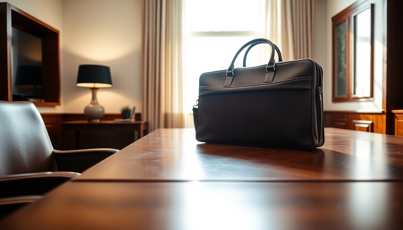 Utiliser porte documents en cuir élégant sur un bureau moderne éclairé par la lumière naturelle.