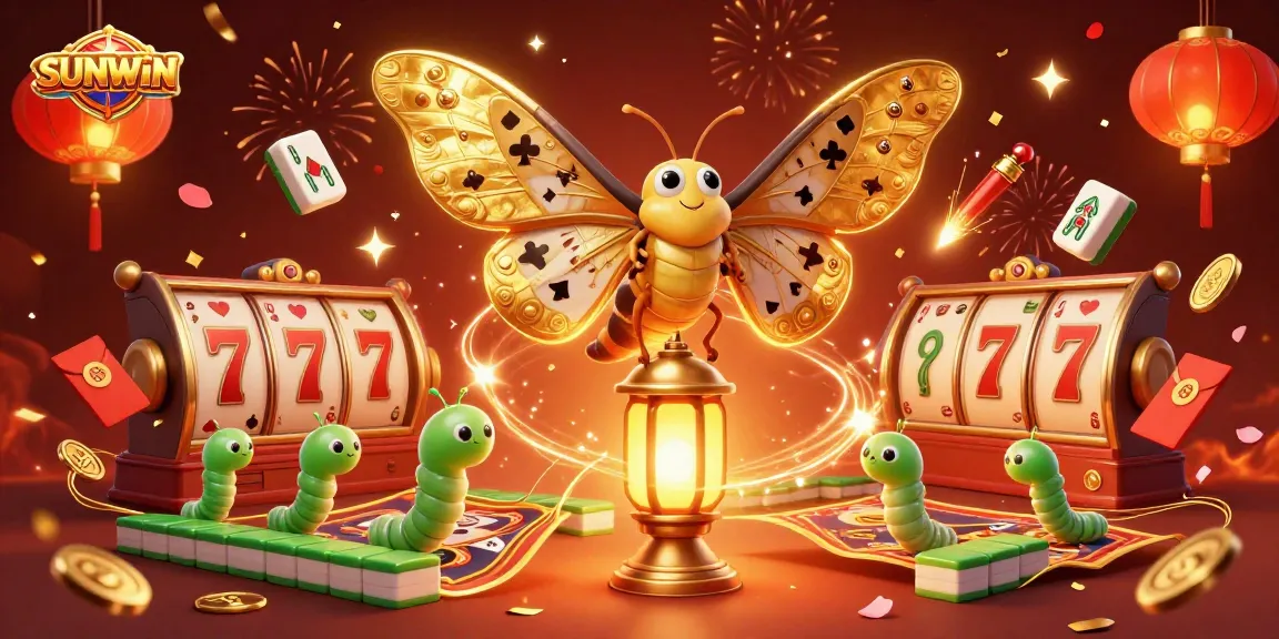 SUNWIN offers dynamic gaming experiences with golden casino elements and festive decorations in a vibrant 3D illustration.
