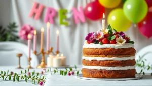 Créez un VEGAN BIRTHDAY CAKE magnifique décoré de fleurs comestibles et de fruits frais.