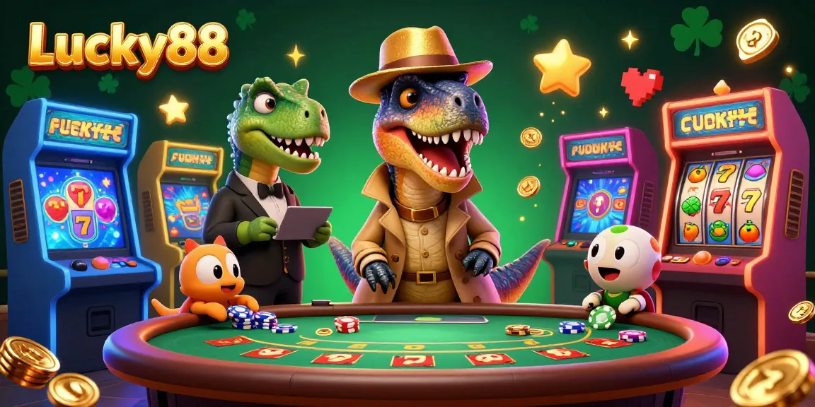 Engaging scene with Lucky88 characters at a blackjack table, showcasing vibrant casino energy.