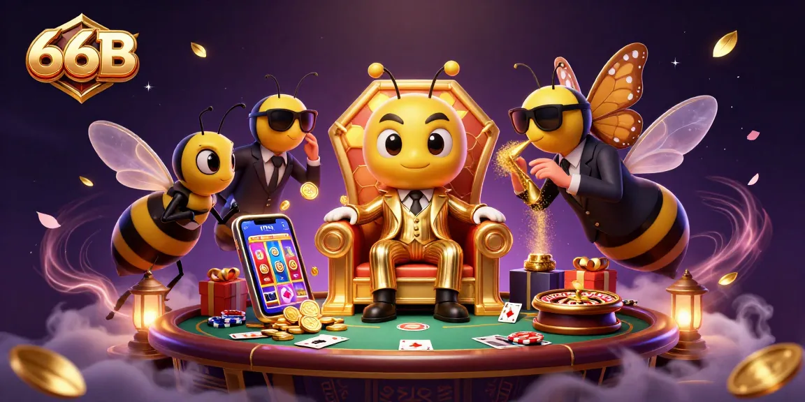 Engage with 66B’s vibrant gaming universe featuring a bee mob boss in a rich casino setting.