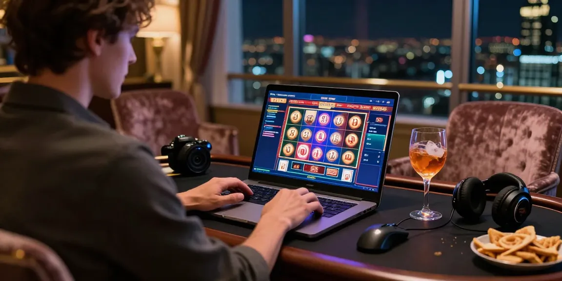 Joueur dans un casino en ligne fiable avec ambiance élégante et jeux captivants