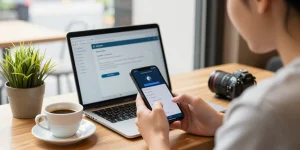 Utilisation de l'application espion iPhone dans un café, utilisateur vérifiant la sécurité de son smartphone.