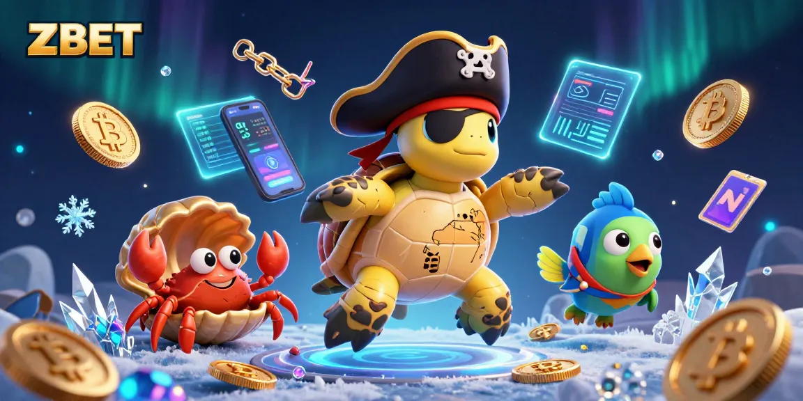 ZBET brings excitement to cryptocurrency gaming with vibrant 3D illustration of underwater casino adventure featuring sea creatures.