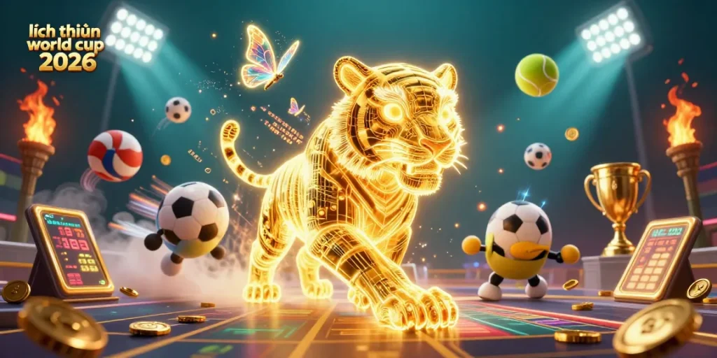 Bet on the lịch thi đấu world cup 2026 as a golden tiger prowls through a dynamic casino landscape.