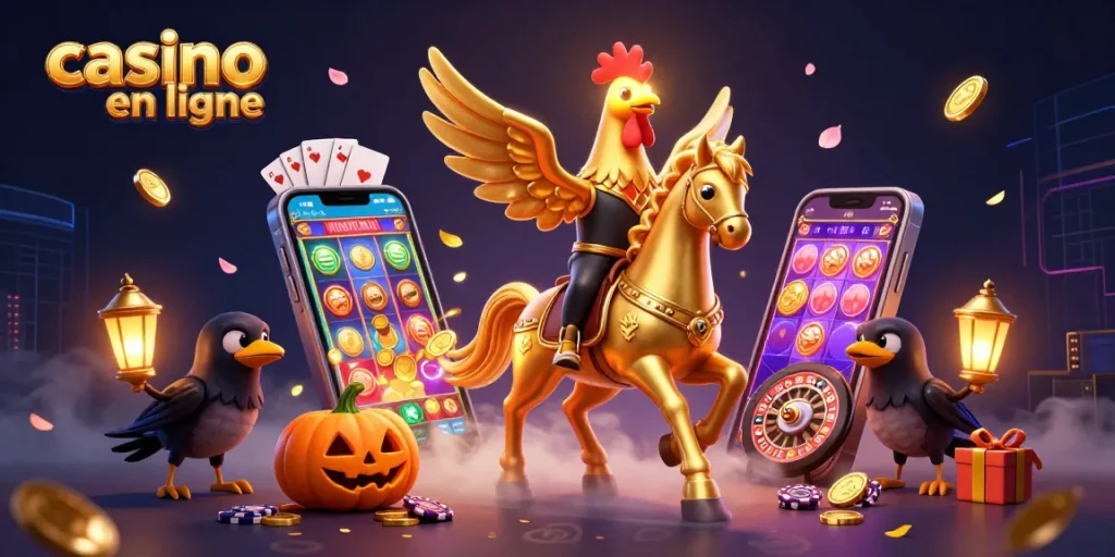 Profitez des jeux de casino en ligne avec cette illustration captivante d'un casino futuriste.
