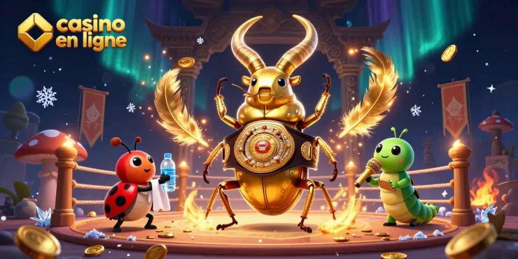 Pariez sur casino en ligne avec ce combat dynamique entre un scarabée géant et ses commissaires.