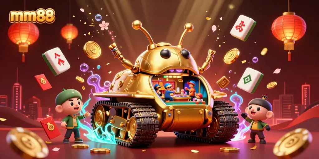 Experience the excitement of mm88 with a vibrant casino scene, showcasing festive elements and thrilling gameplay.