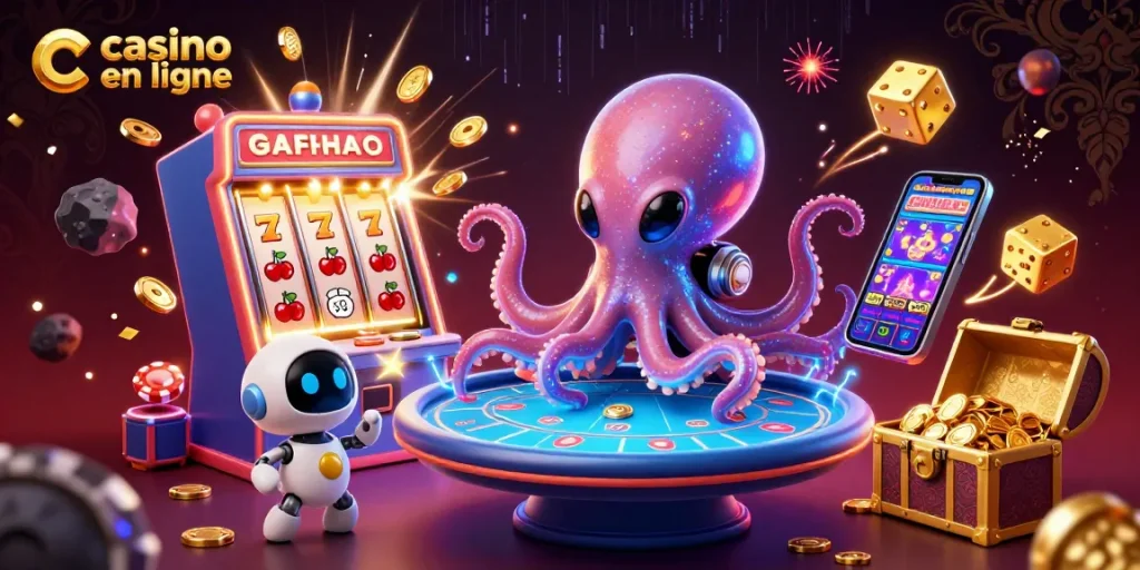 Jouez aux jeux de casino en ligne avec un octopus extraterrestre et un robot dans un monde intergalactique