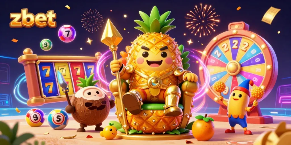 Experience exciting gameplay at zbet with vibrant slot reels and festive characters.